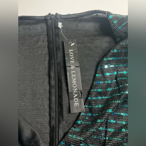 Love & lemonade dark green dress curve Deep V neck wrap sequin long sleeves 1XL - Picture 3 of 13